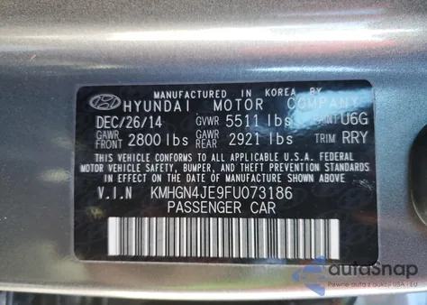 2015 Hyundai Genesis 3.8L from USA, damaged, VIN KMHGN4JE9FU073186
